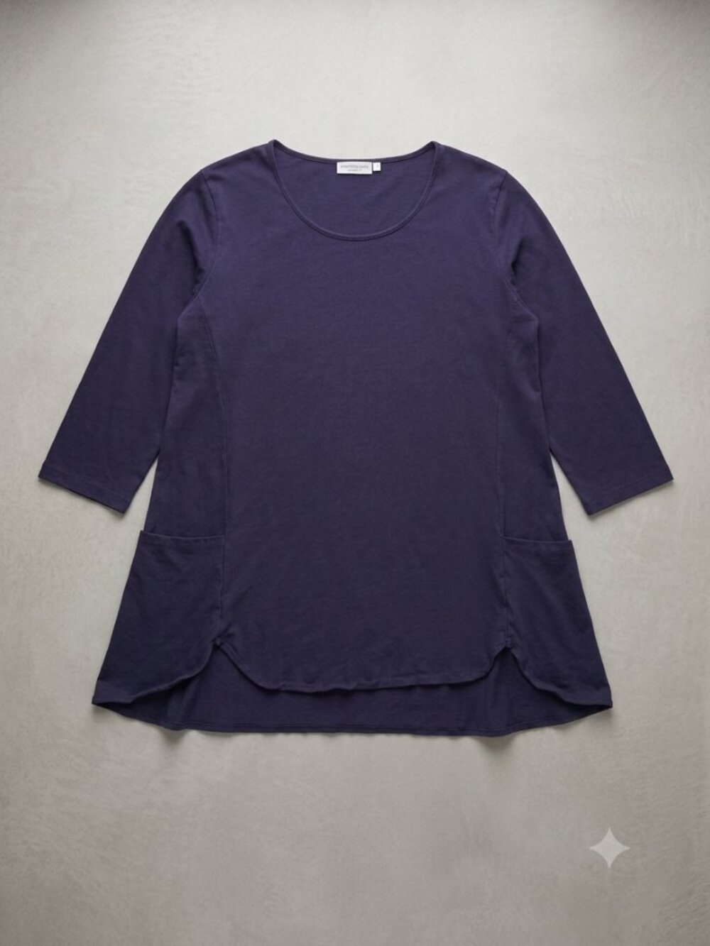 Prairie Cotton Women's Size 1X Navy 3/4 Sleeve Scallop Tunic with Front Pockets